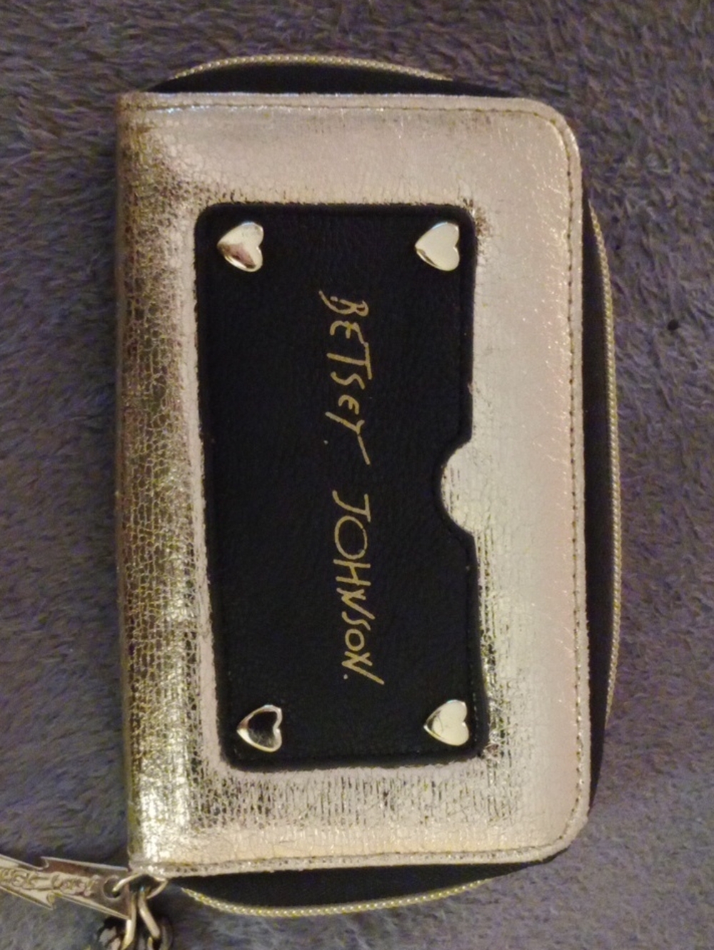 Betsey Johnson Metallic Gold and Black Card Wallet Phone Case